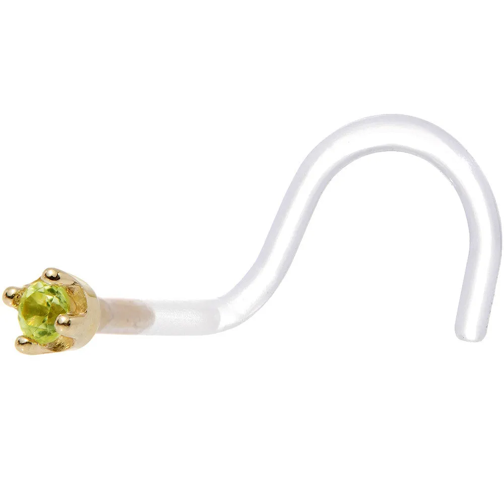 18 Gauge 1/4 Yellow Gold 1.5mm Genuine Peridot Bioplast Nose Ring