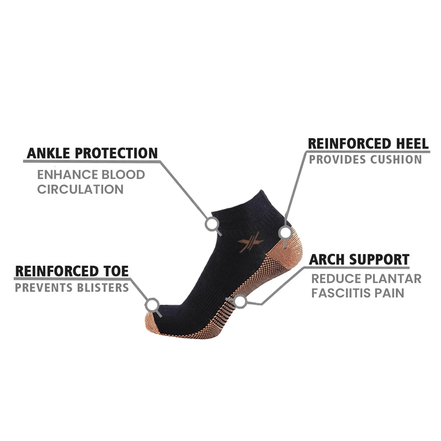 3-Pairs: High Performance Copper-Infused Ankle Compression Socks