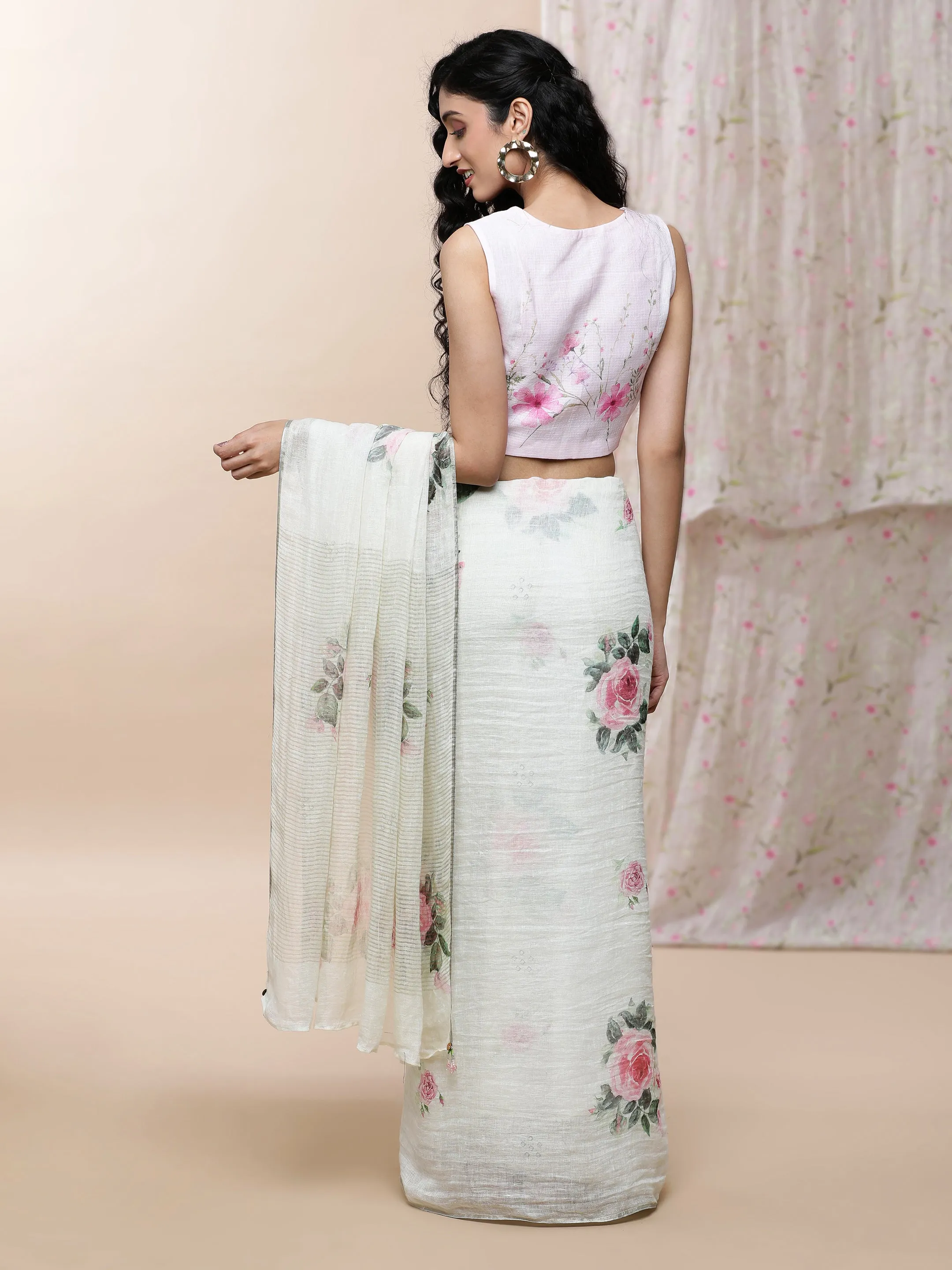 Adah Linen White Saree