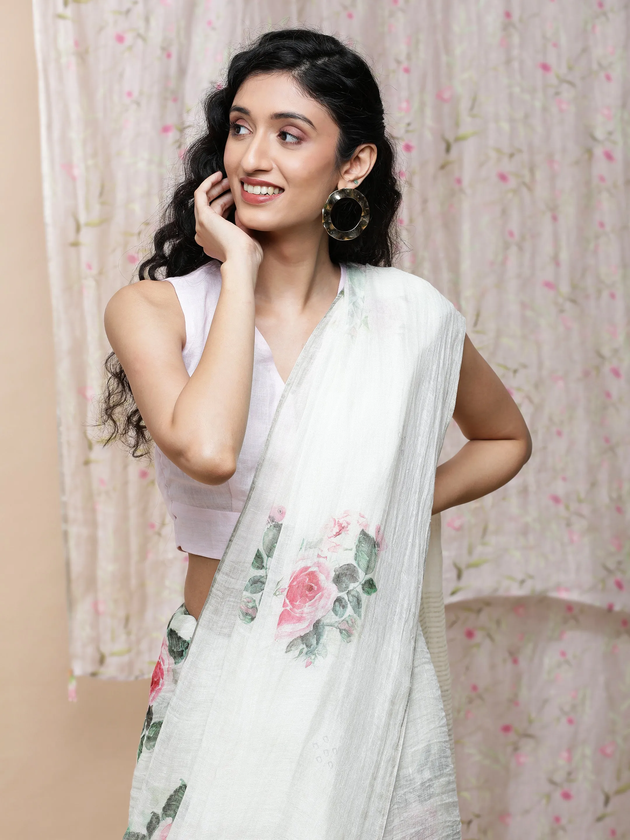 Adah Linen White Saree