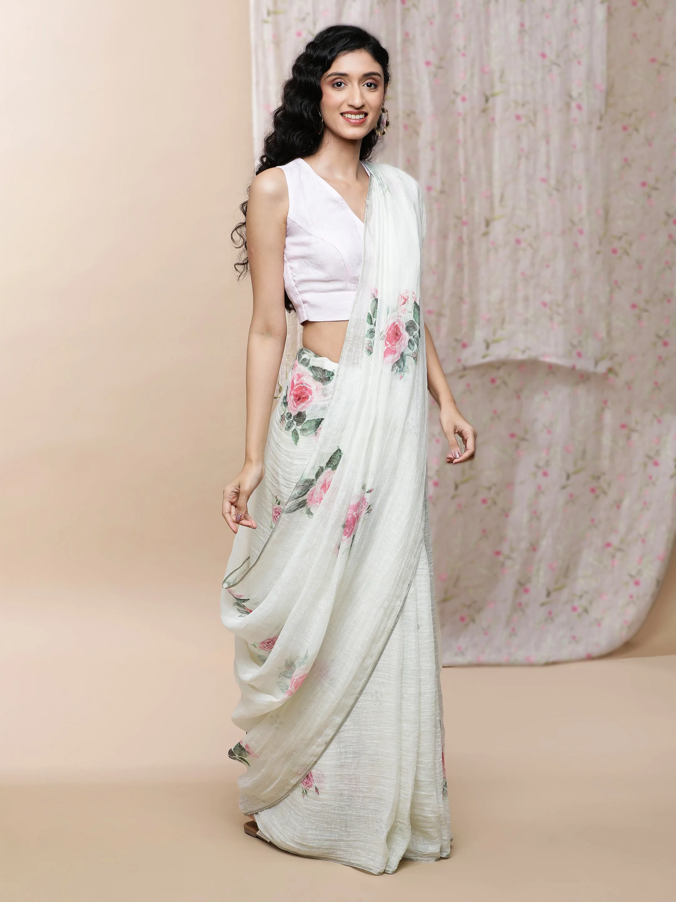 Adah Linen White Saree
