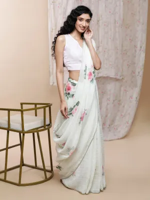 Adah Linen White Saree