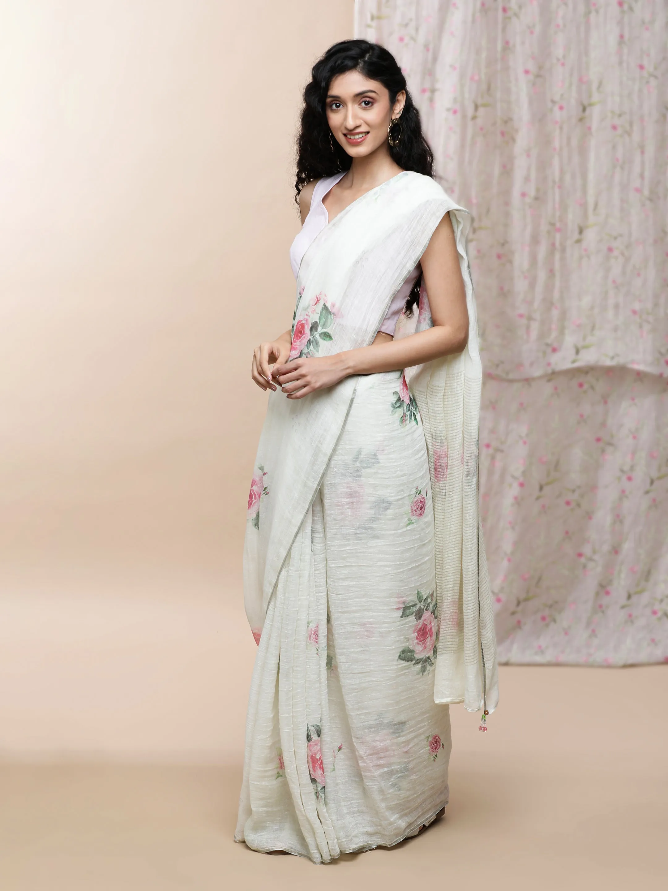 Adah Linen White Saree