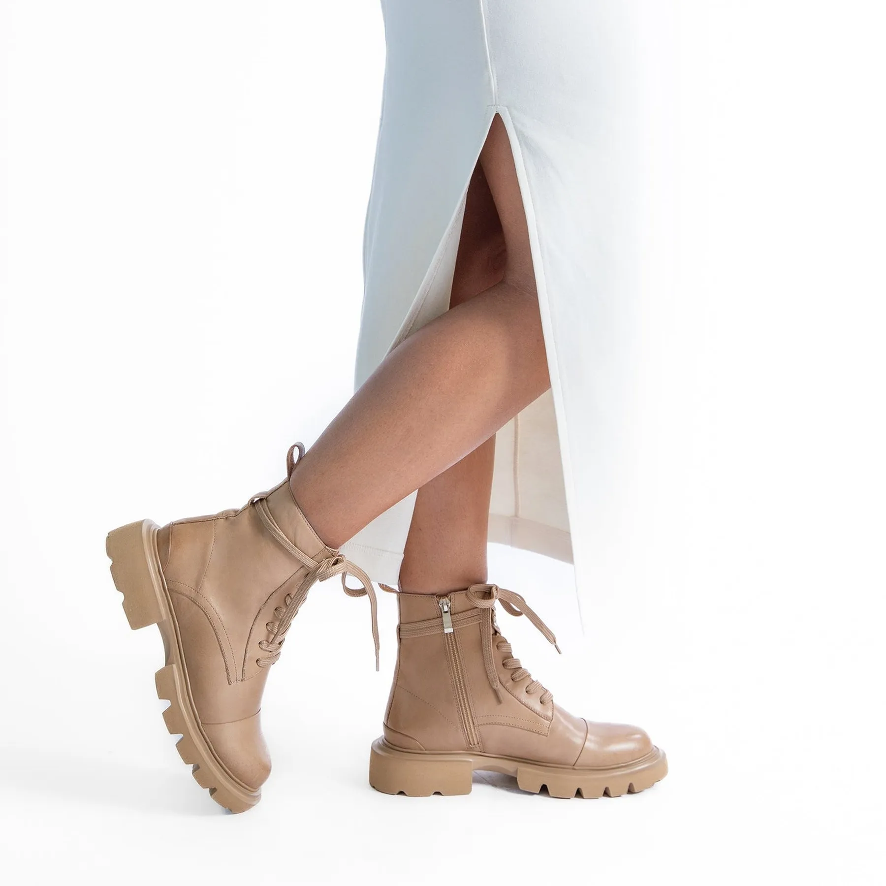 ADALIA LEATHER LACE-UP ANKLE BOOTS
