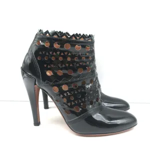 Alaia Laser-Cut Ankle Boots Black Patent Leather Size 38.5 High Heel Booties