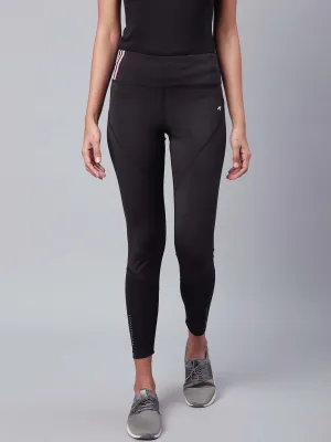 Alcis Women Black Drytech  Solid Cropped Training Tights