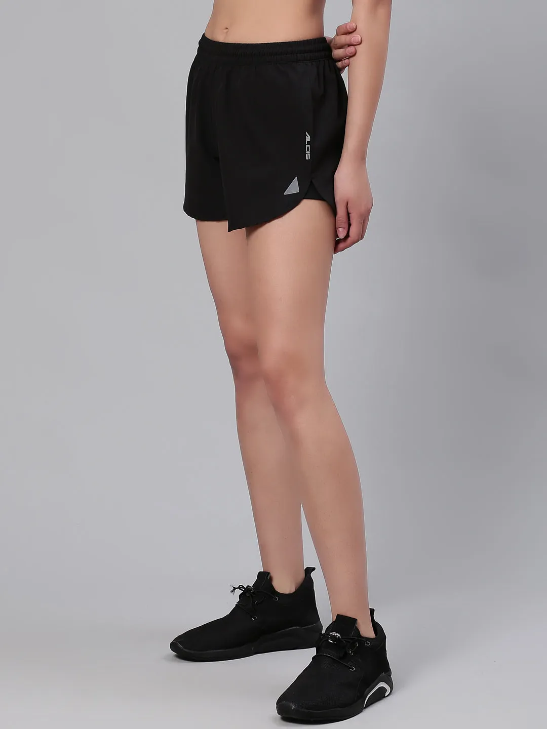 Alcis Women Black Solid Slim Fit Running Shorts