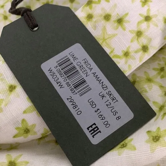 AllSaints Frida Amanzi Floral-Print Woven Mini Skirt White &amp; Green Size 8 NWT