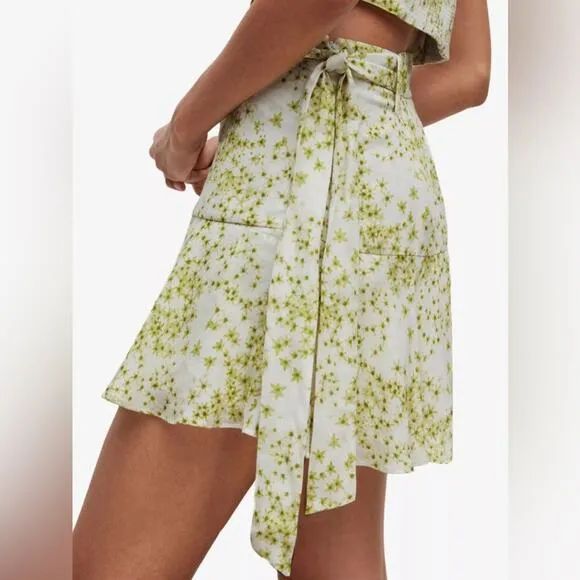 AllSaints Frida Amanzi Floral-Print Woven Mini Skirt White &amp; Green Size 8 NWT