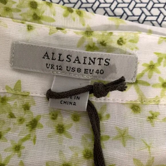 AllSaints Frida Amanzi Floral-Print Woven Mini Skirt White &amp; Green Size 8 NWT