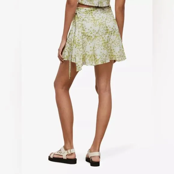 AllSaints Frida Amanzi Floral-Print Woven Mini Skirt White &amp; Green Size 8 NWT
