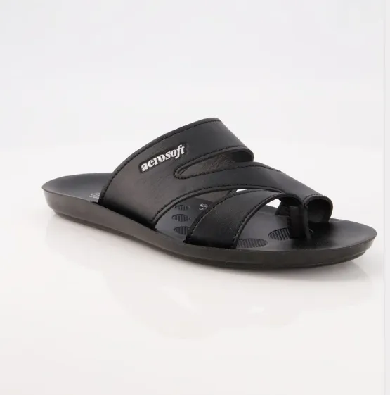 ARSFT Men's PU Soft Slippers - Article 9023 (Black)