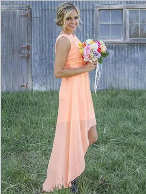Asymmetrical Chiffon Sleeveless Bridesmaid Dresses High Low