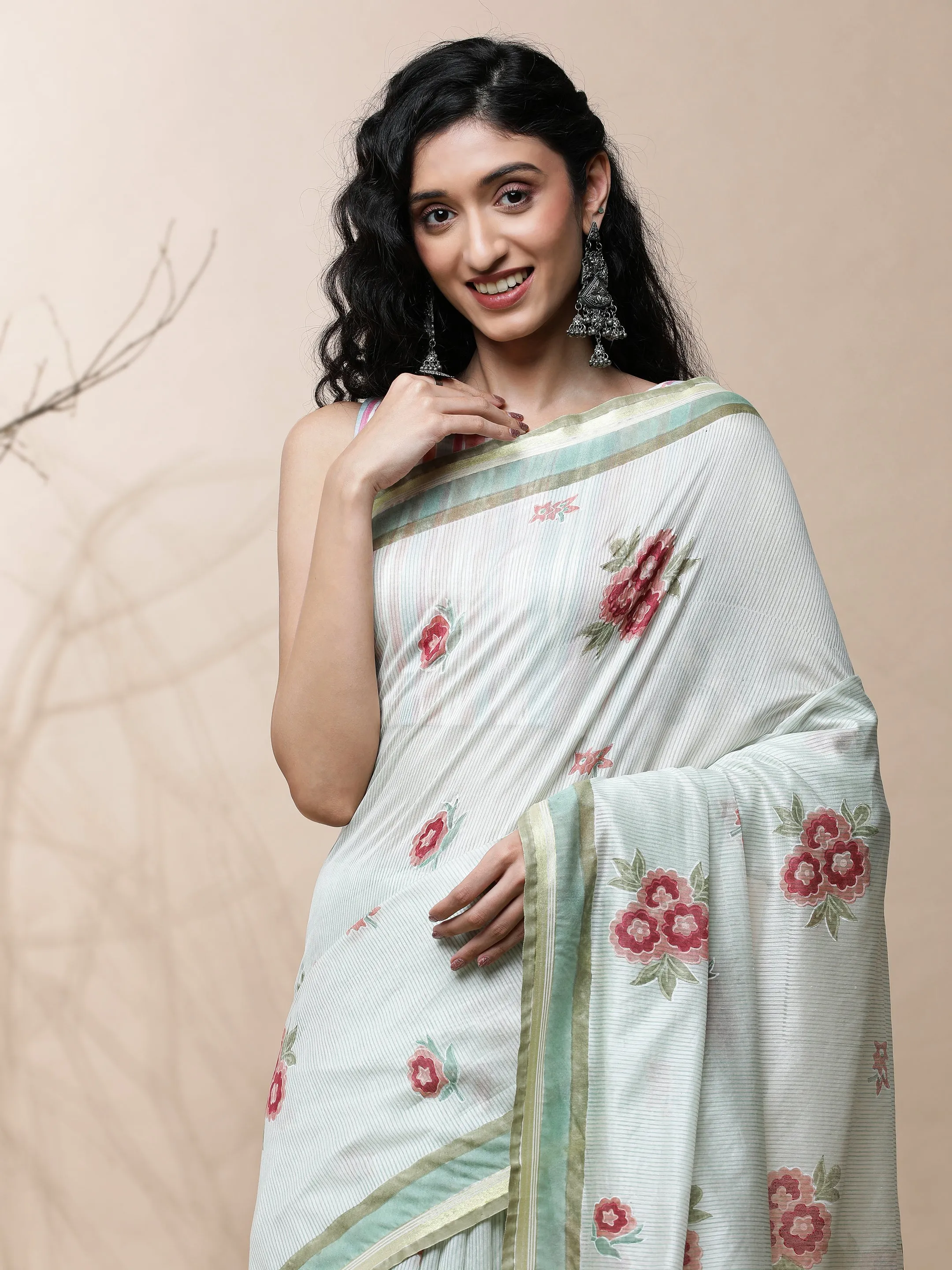 Bageecha Chanderi Green Silk Saree