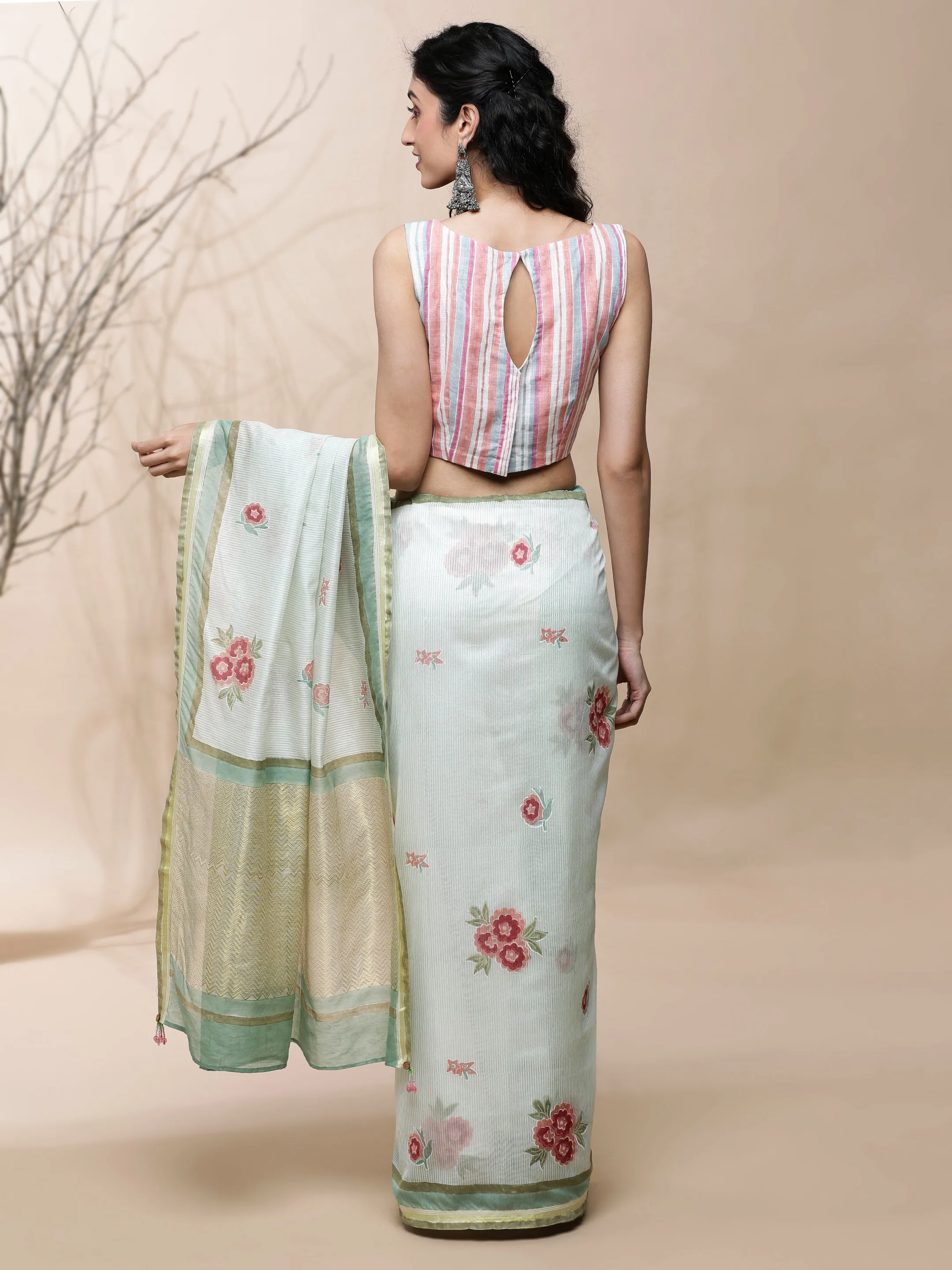Bageecha Chanderi Green Silk Saree