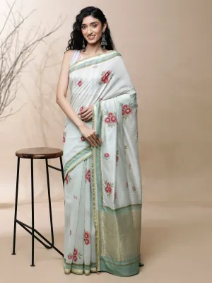 Bageecha Chanderi Green Silk Saree
