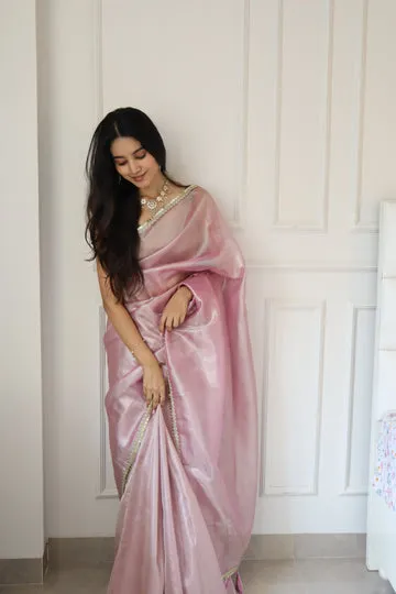 Banarasi Pink Tissue Saree