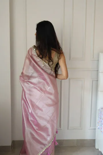 Banarasi Pink Tissue Saree
