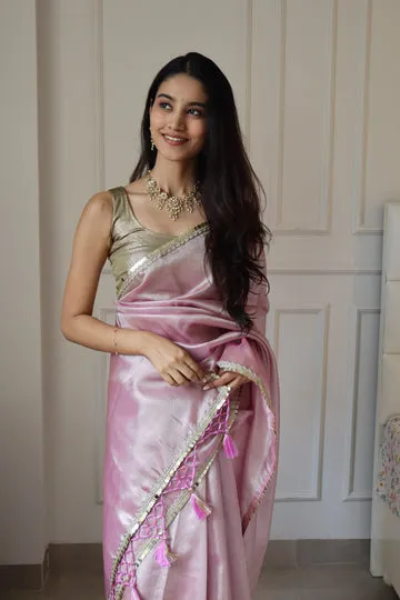 Banarasi Pink Tissue Saree