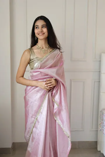 Banarasi Pink Tissue Saree