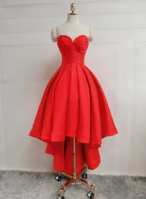 Beautiful Red Satin High Low Party Dress, Sweetheart Formal Dress
