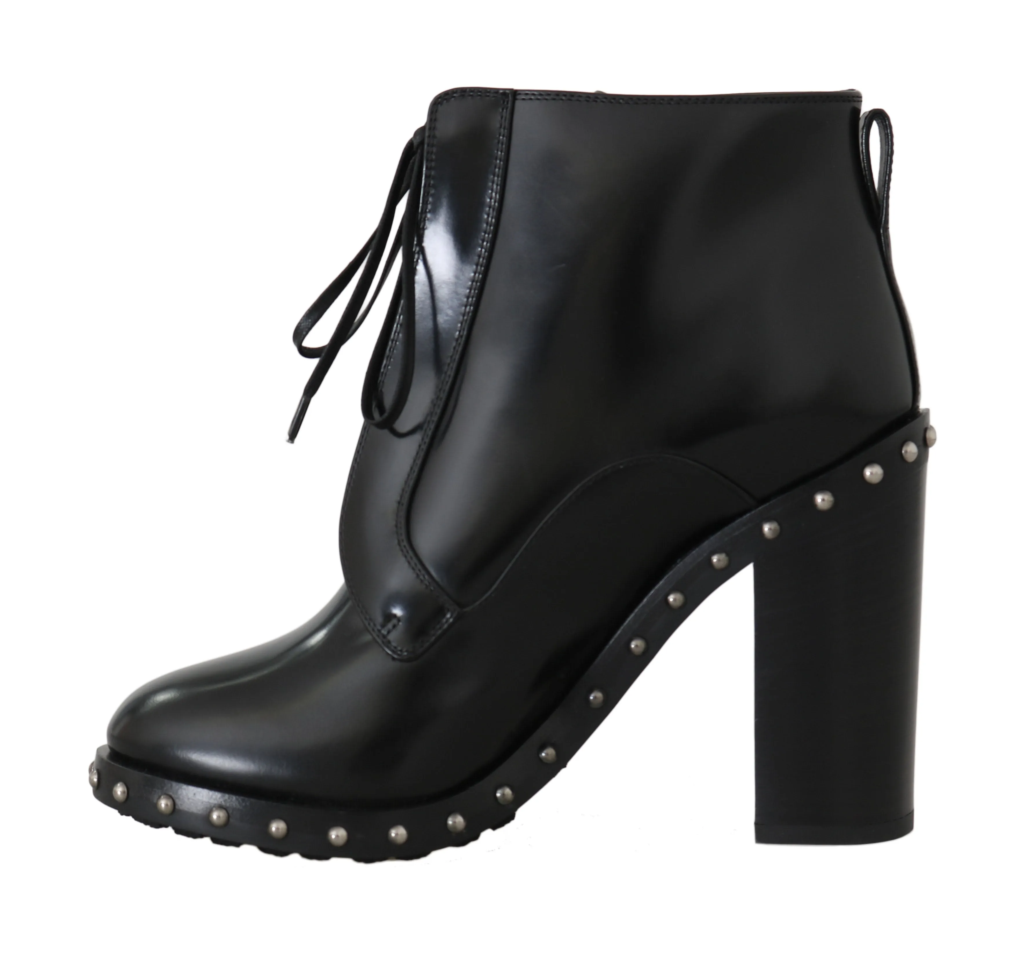 Black Leather Studded Booties