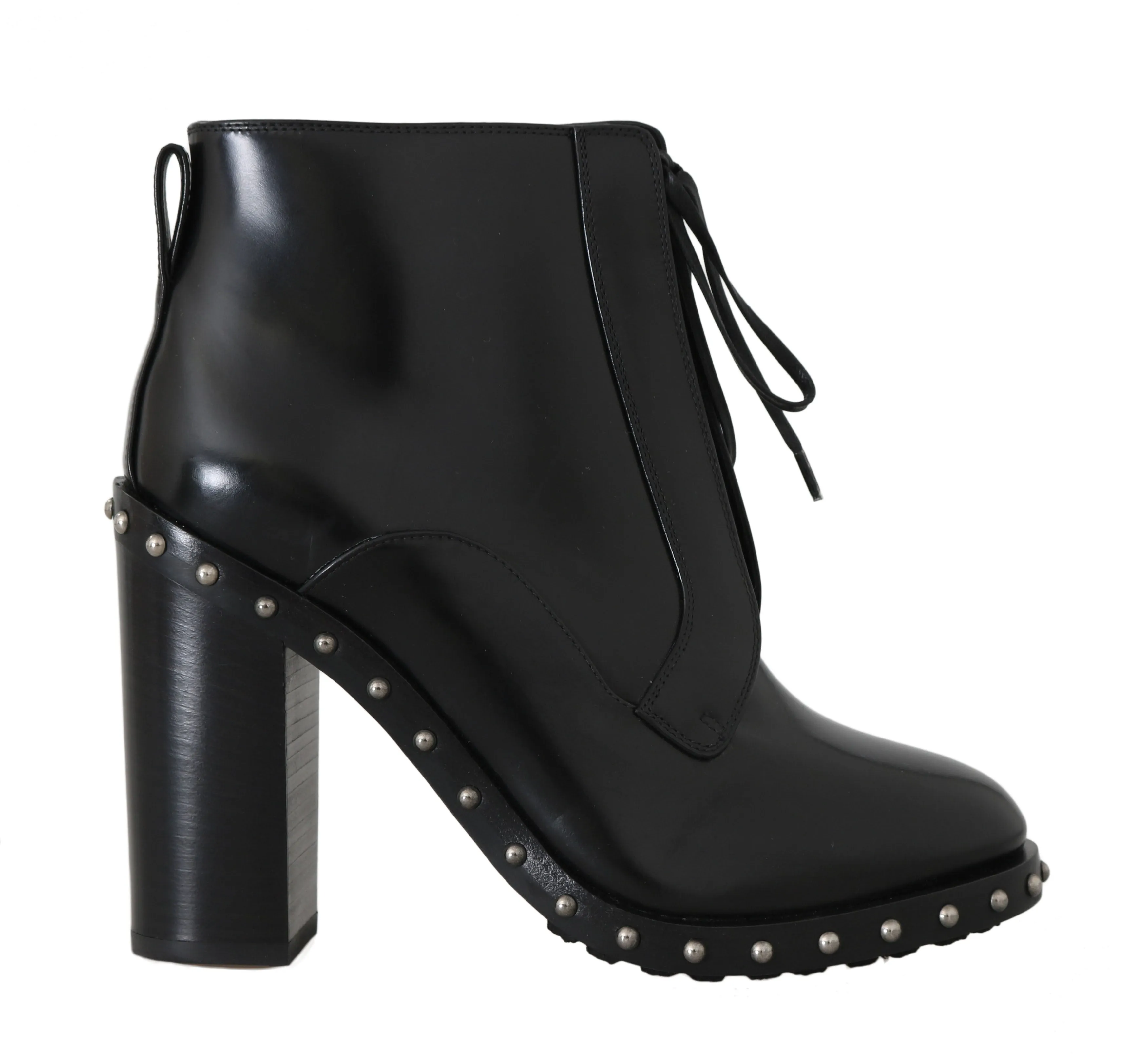 Black Leather Studded Booties