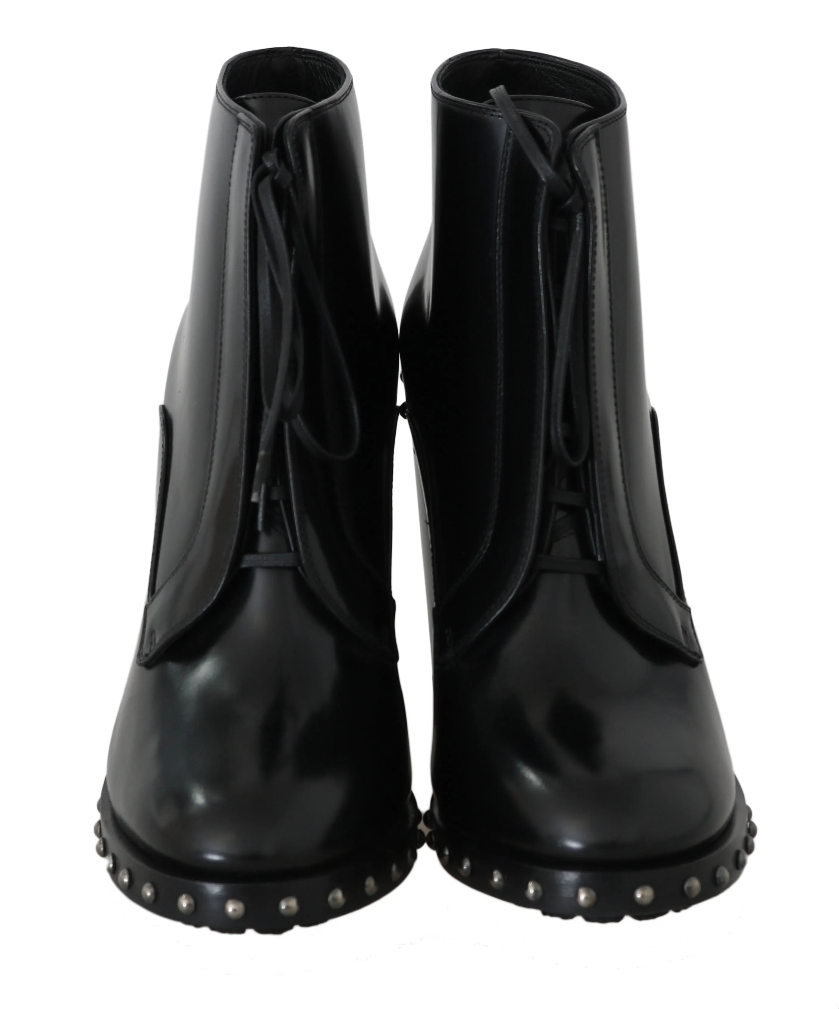 Black Leather Studded Booties