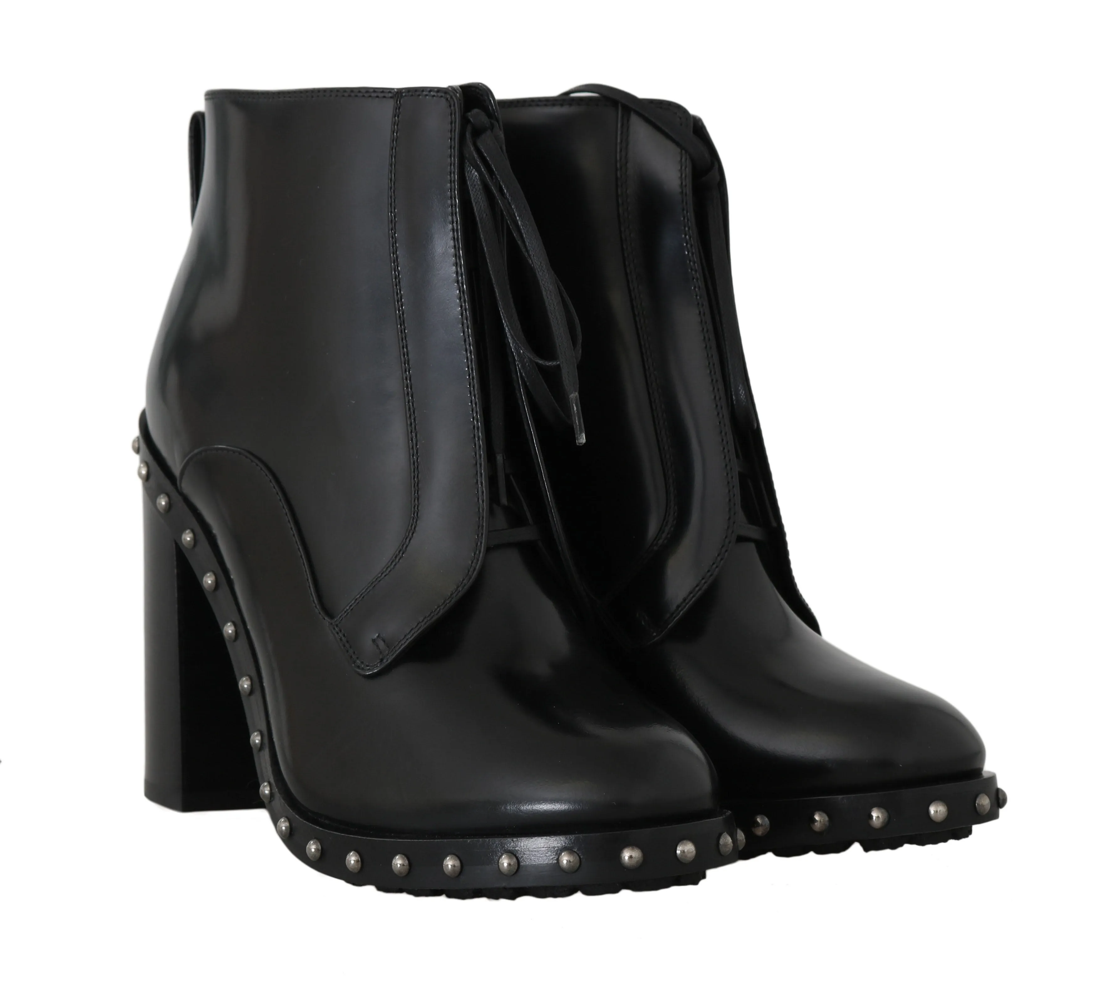 Black Leather Studded Booties