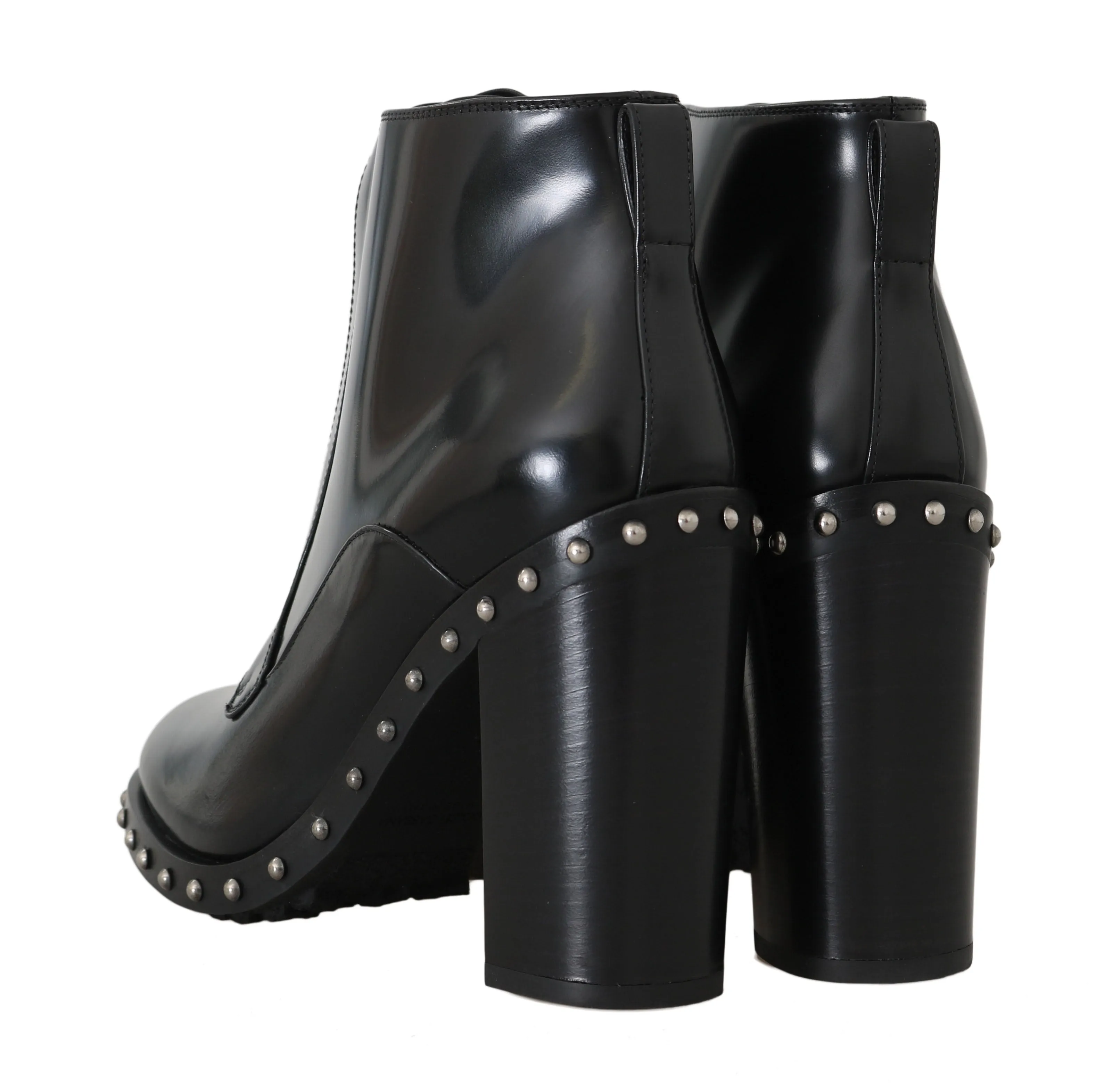 Black Leather Studded Booties