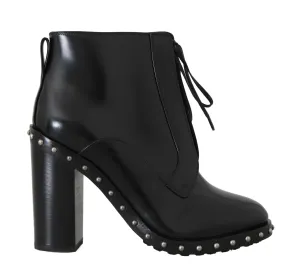 Black Leather Studded Booties