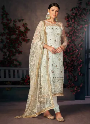 Blue and Gold Heavy Embroidered Pant Style Suit