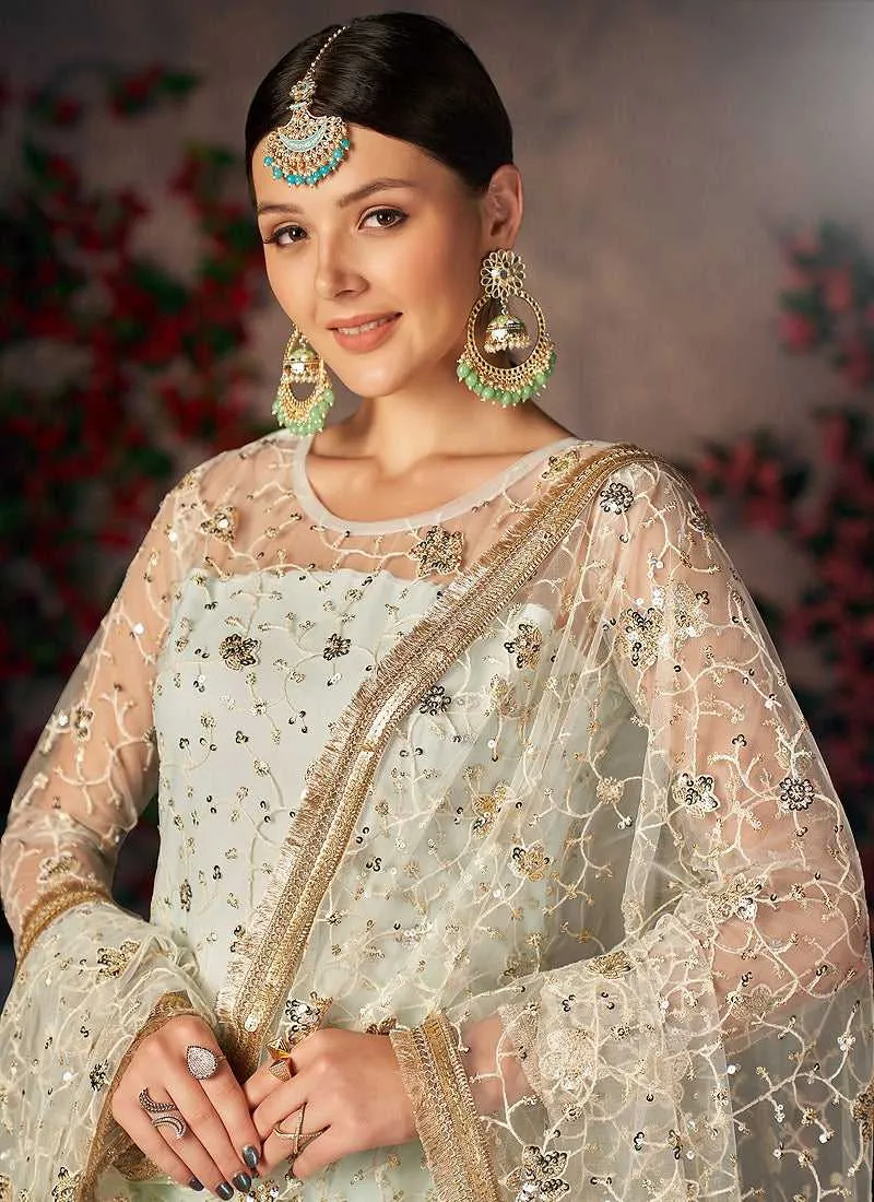 Blue and Gold Heavy Embroidered Pant Style Suit