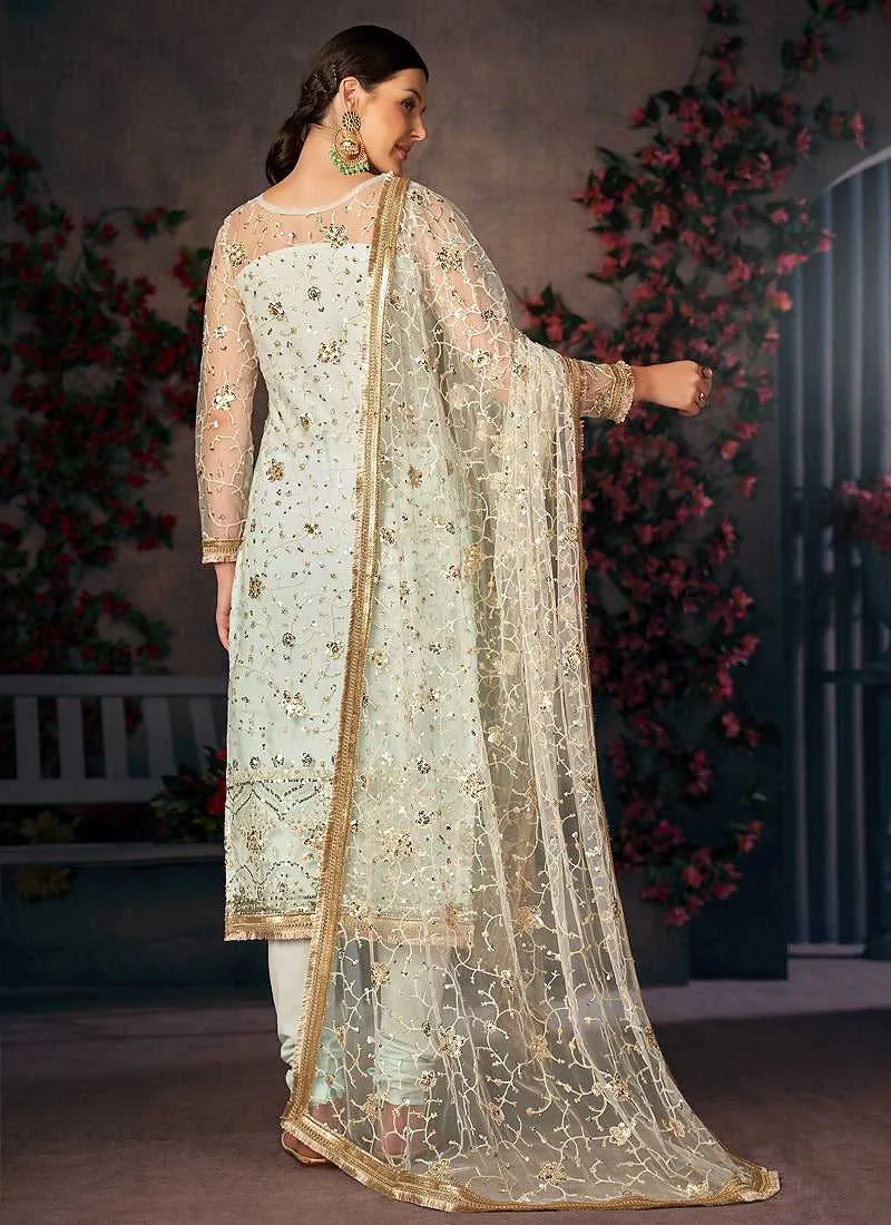 Blue and Gold Heavy Embroidered Pant Style Suit