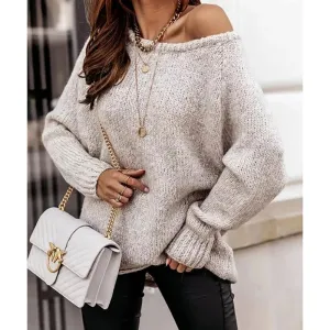 Boho Vintage Oversized Sweater Knitwear Tops Off the Shoulder Large Knit Sweater
