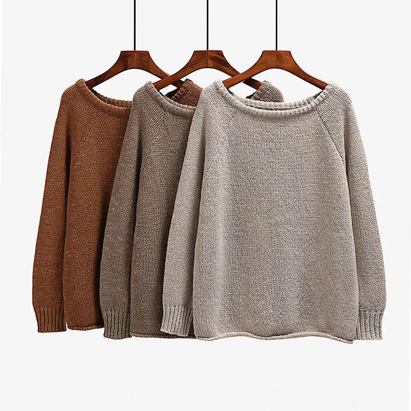 Boho Vintage Oversized Sweater Knitwear Tops Off the Shoulder Large Knit Sweater