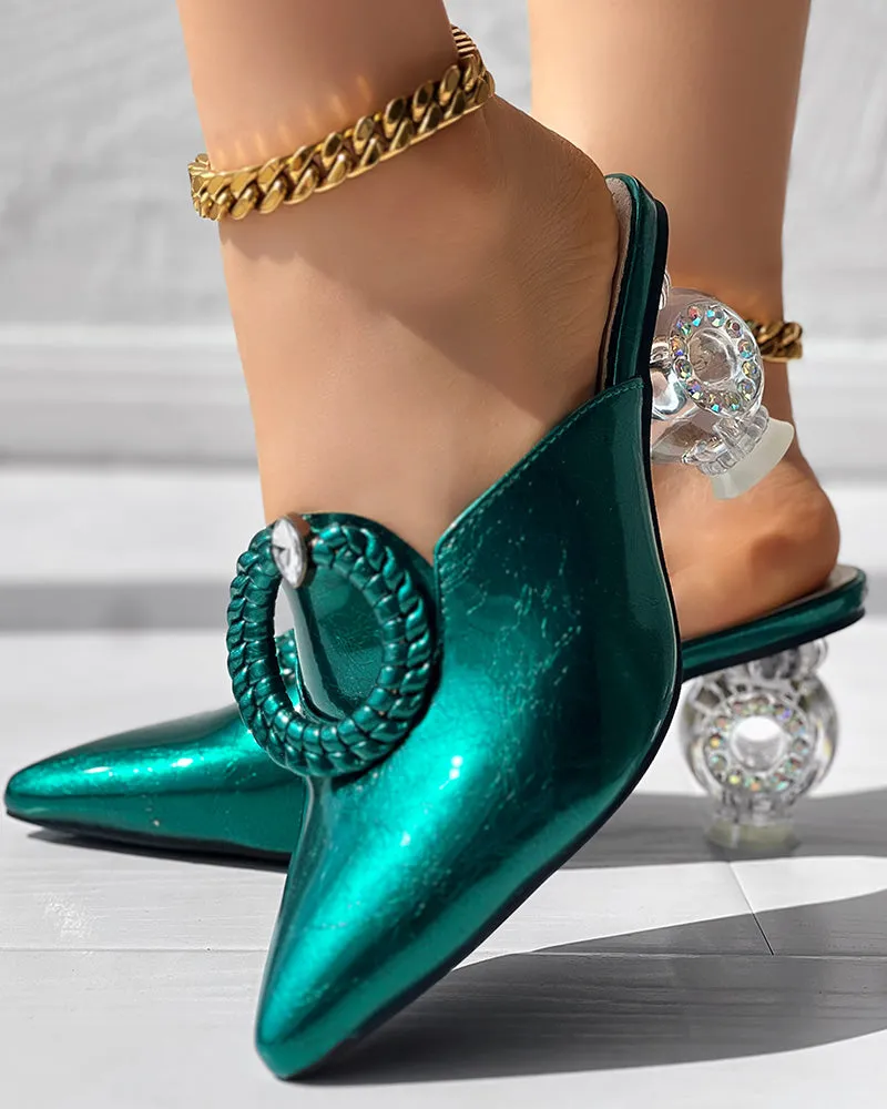 Braided Metallic Clear Chunky Heeled Sandals