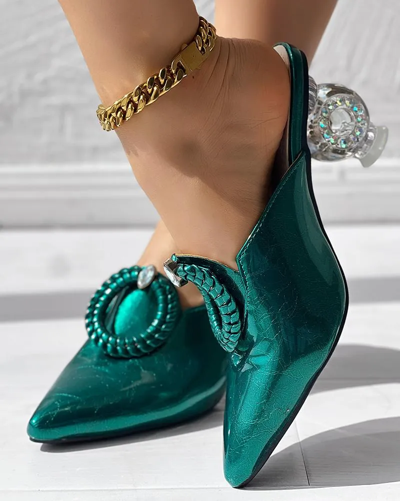 Braided Metallic Clear Chunky Heeled Sandals