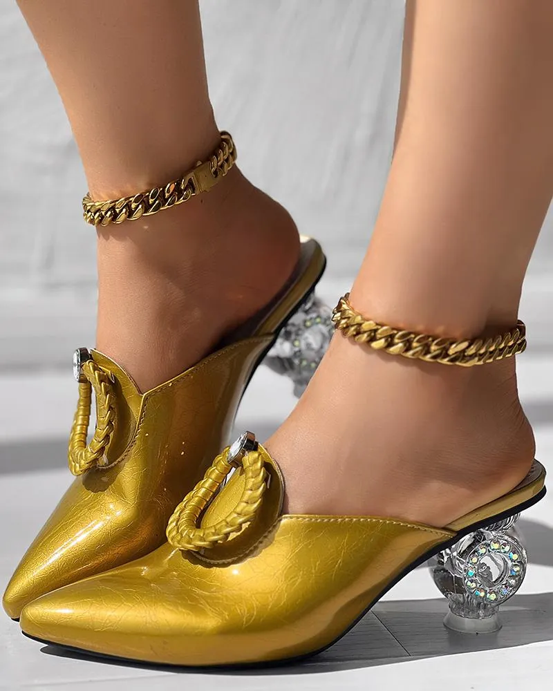 Braided Metallic Clear Chunky Heeled Sandals