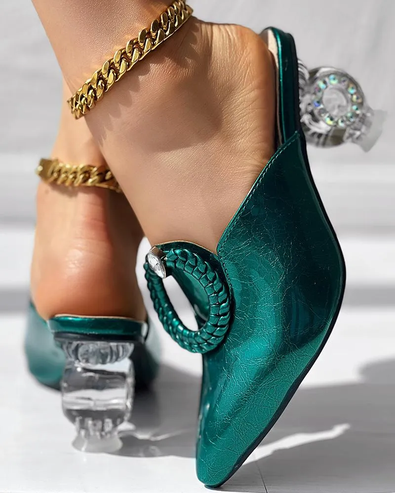 Braided Metallic Clear Chunky Heeled Sandals