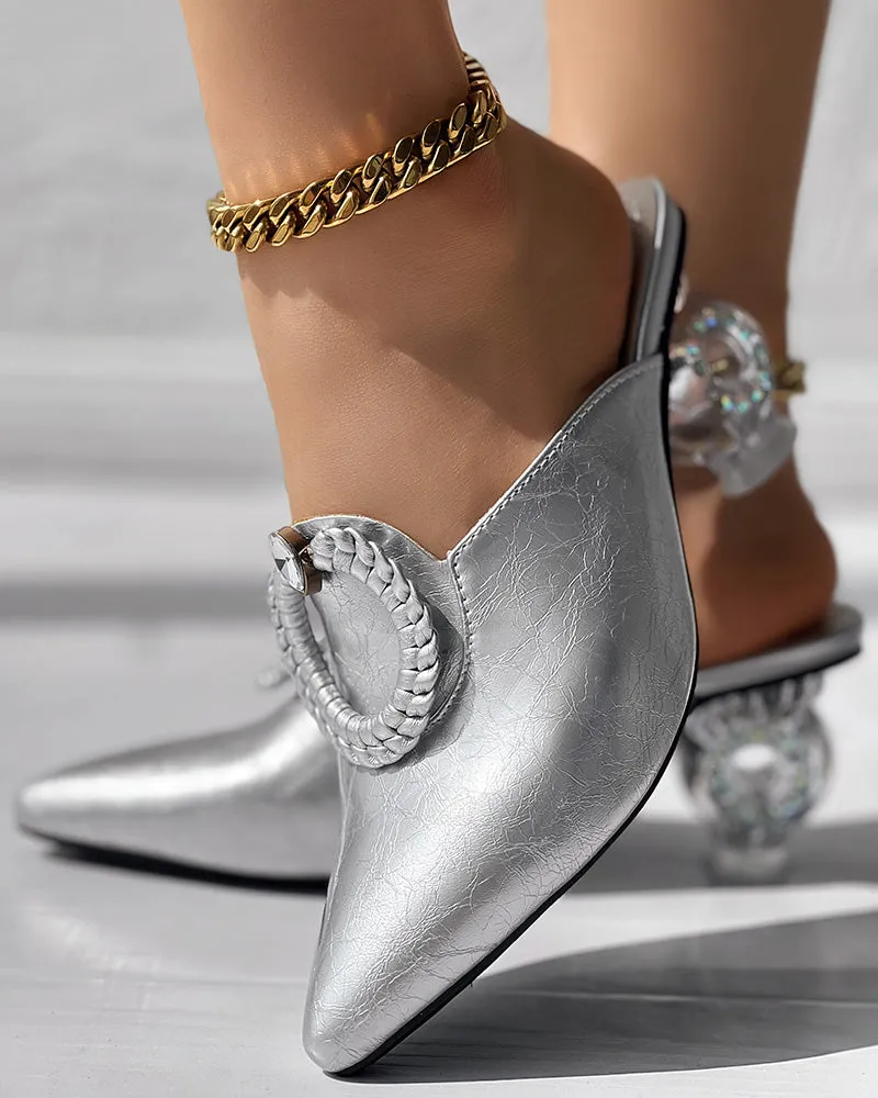 Braided Metallic Clear Chunky Heeled Sandals