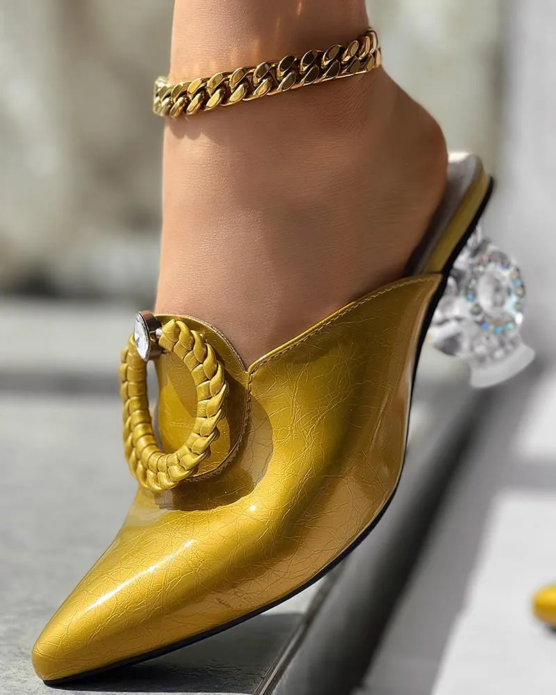 Braided Metallic Clear Chunky Heeled Sandals