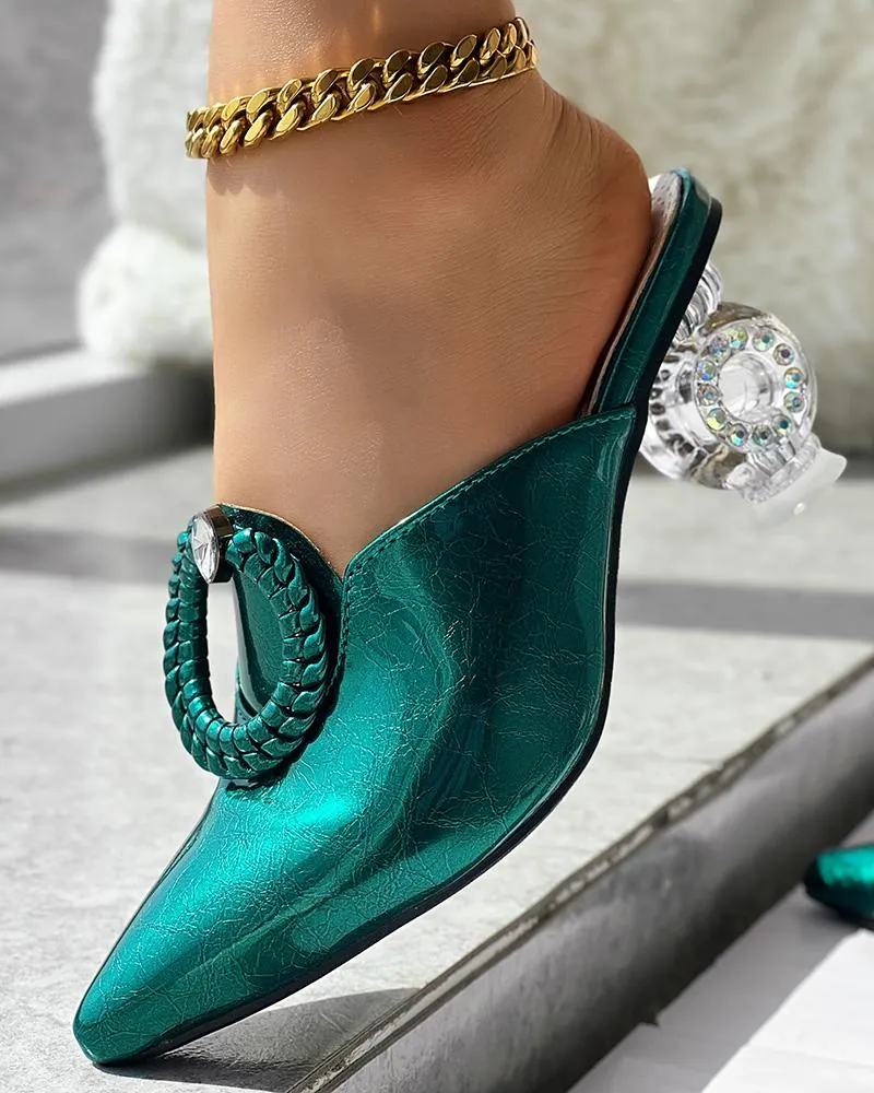 Braided Metallic Clear Chunky Heeled Sandals