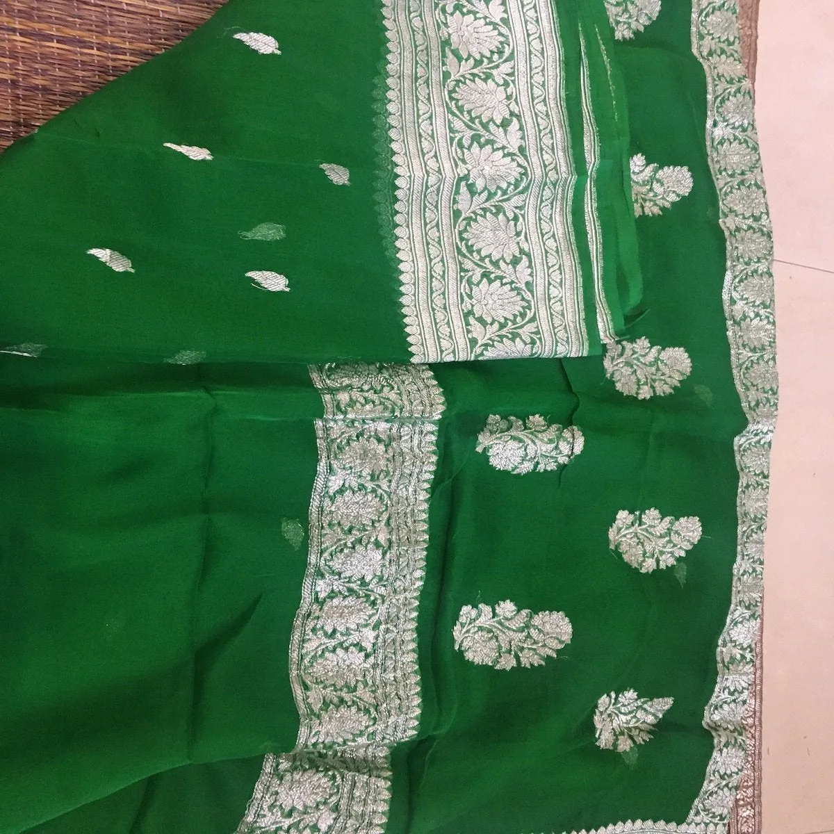 Bright Green Khaddi Georgette Banarasi Saree online