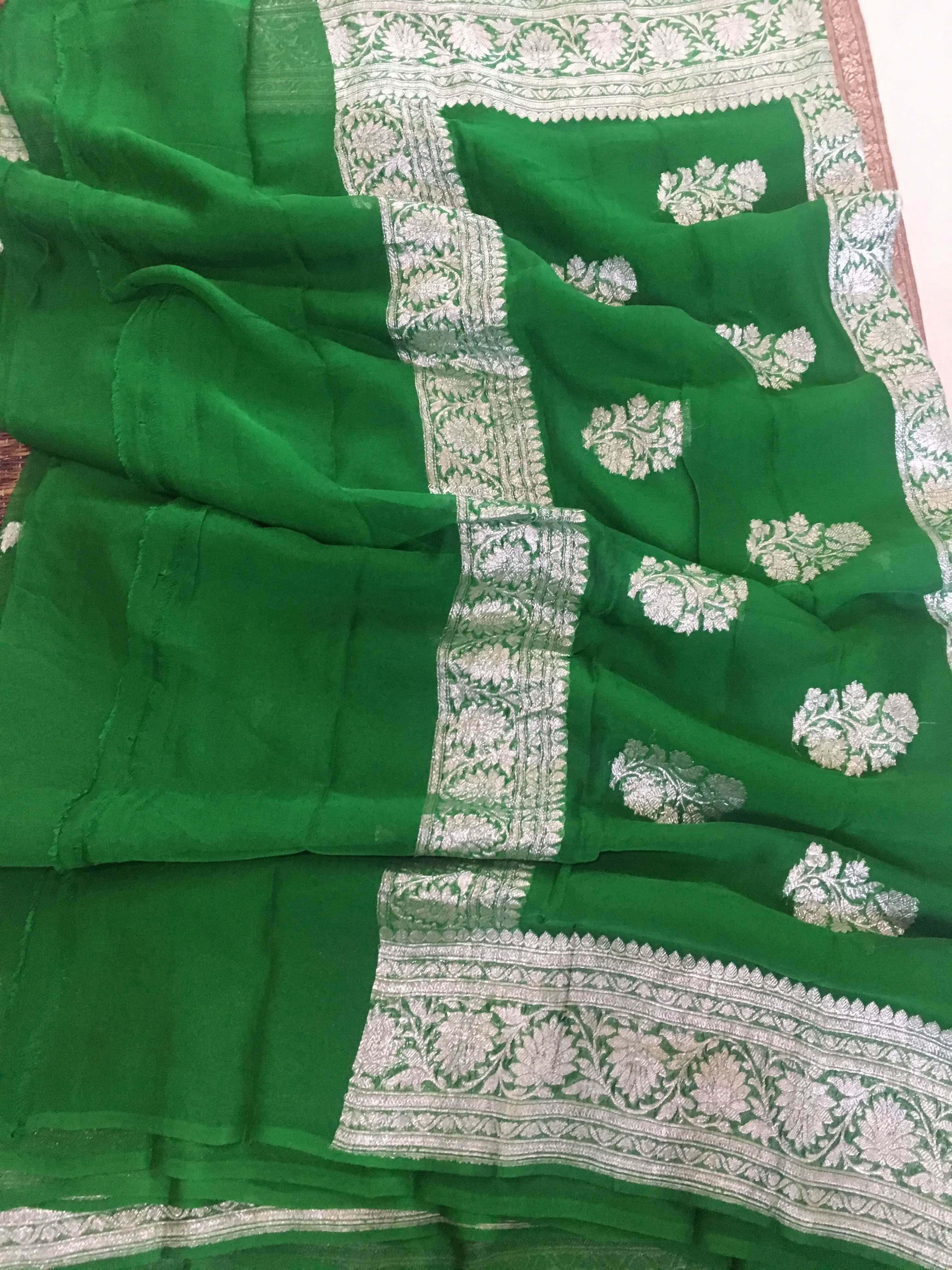 Bright Green Khaddi Georgette Banarasi Saree online