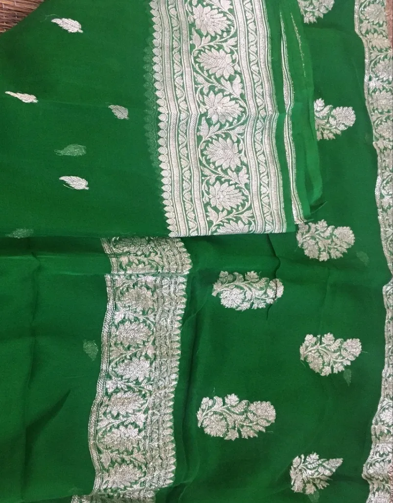 Bright Green Khaddi Georgette Banarasi Saree online