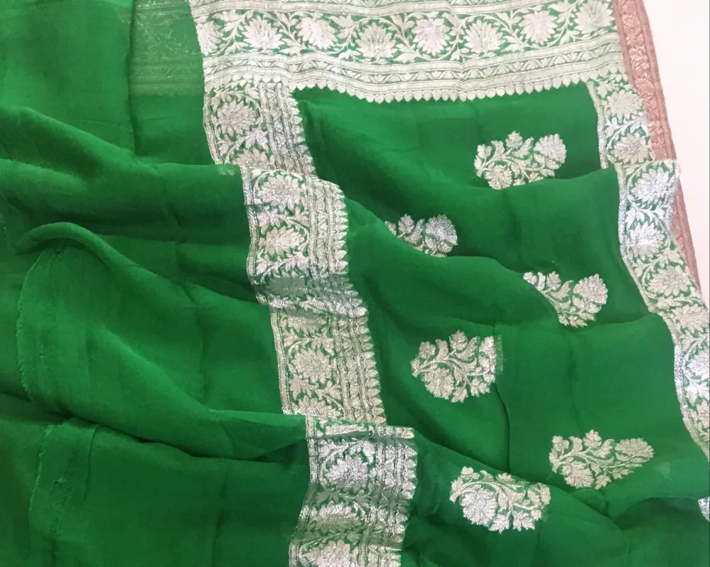 Bright Green Khaddi Georgette Banarasi Saree online