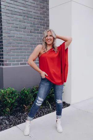 Cara Crepe One Shoulder Top - Rust