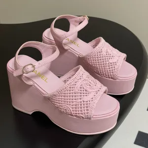 CC 25S Small Wedge Thick-Soled Sandal 10cm Pink Woven 247604