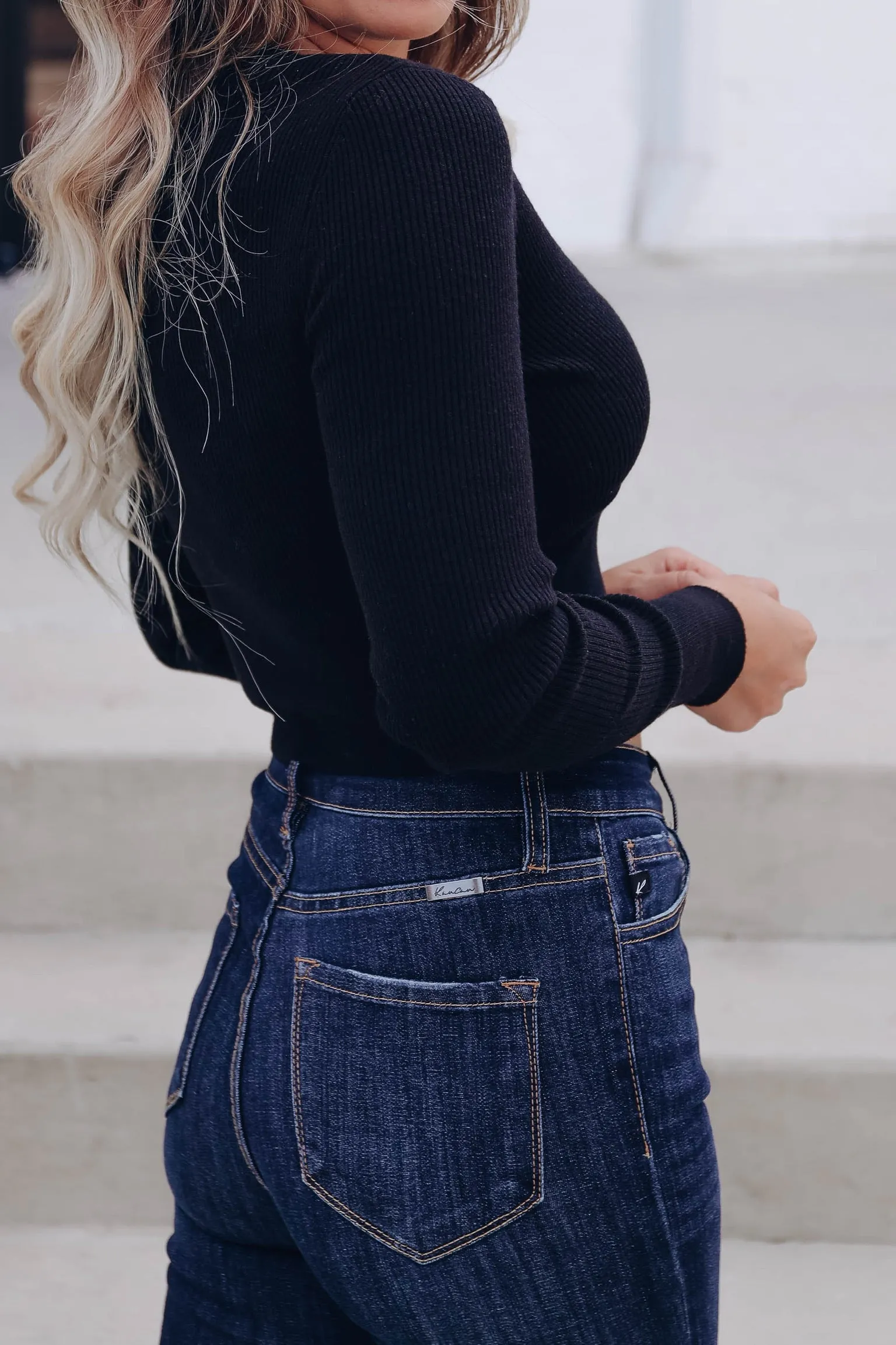 Celeste Cropped Surplice Sweater - Black